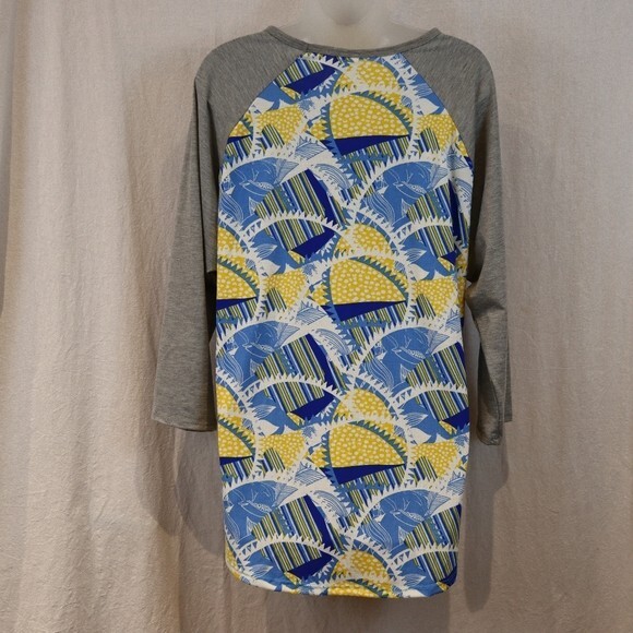 Lularoe Randy Raglan Tshirt Super Soft Gray Sleeve Colorful Geometric 2X - Picture 6 of 14